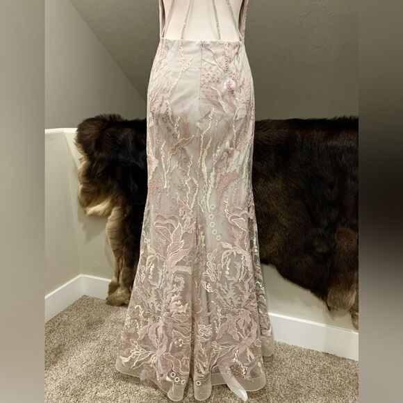 Stunning Custom Embroidered & Sequined Floral Lace Sexy Back Fishtail Gown - Picture 8 of 14